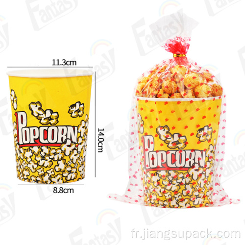 Belle tasse de pop-corn en papier jetable